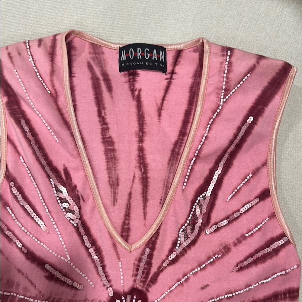 Morgan de Toi Pink Sequin Muscle Tee